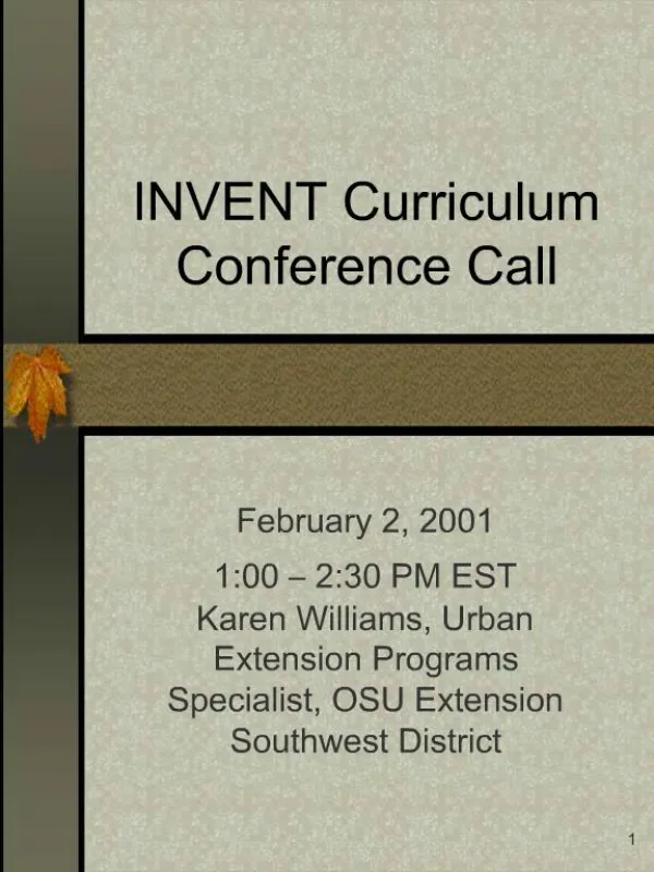 INVENT Curriculum Conference Call