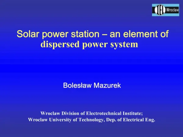 Solar power station an element of dispersed power system