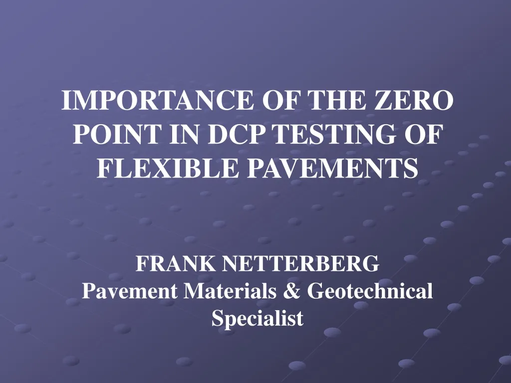 importance of the zero point in dcp testing