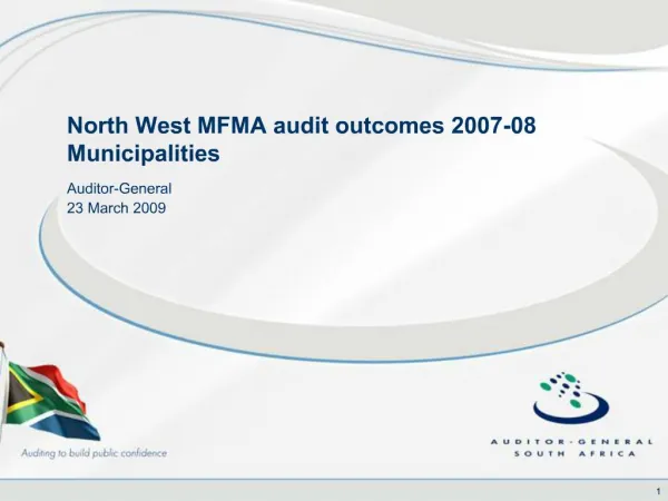 North West MFMA audit outcomes 2007-08 Municipalities