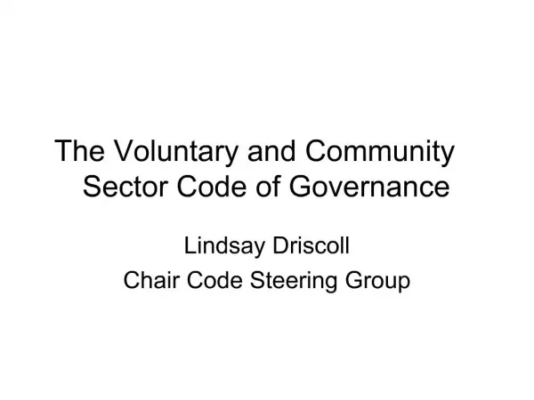 The Voluntary and Community Sector Code of Governance