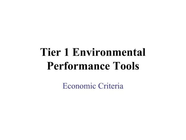 Tier 1 Environmental Performance Tools