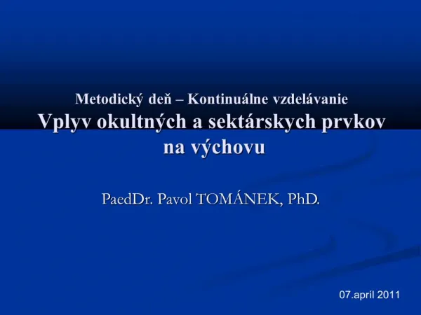 PaedDr. Pavol TOM NEK, PhD.