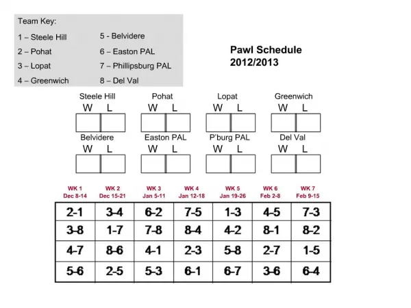 Pawl Schedule 2012