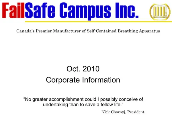 Canada s Premier Manufacturer of Self-Contained Breathing Apparatus