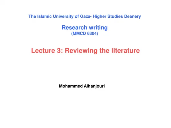 Lecture 3: Reviewing the literature