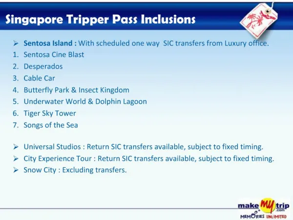 Singapore Tripper Pass Inclusions