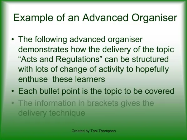 Example of an Advanced Organiser