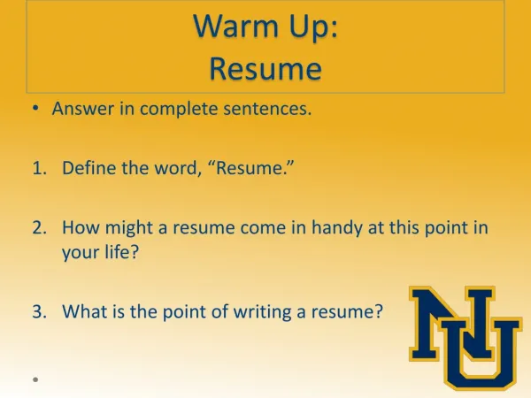 Warm Up: Resume