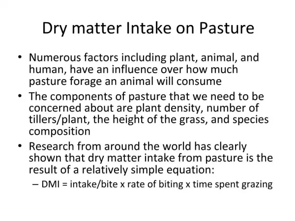 Dry matter Intake on Pasture