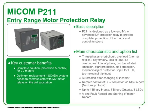 MiCOM P211 Entry Range Motor Protection Relay