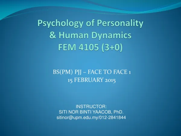 Psychology of Personality &amp; Human Dynamics FEM 4105 (3+0)