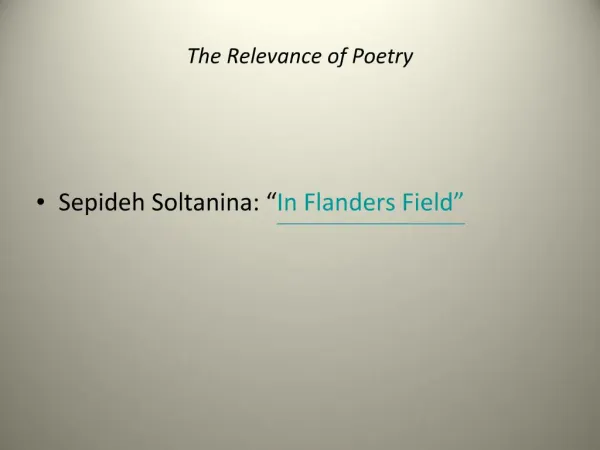 The Relevance of Poetry