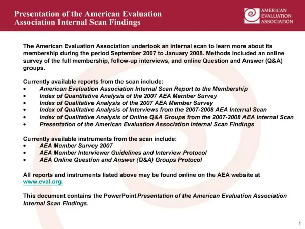 Presentation of the American Evaluation Association Internal Scan Findings