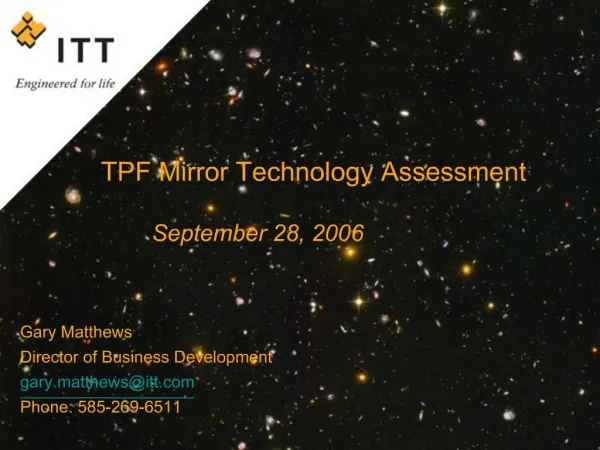 TPF Mirror Technology Assessment September 28, 2006