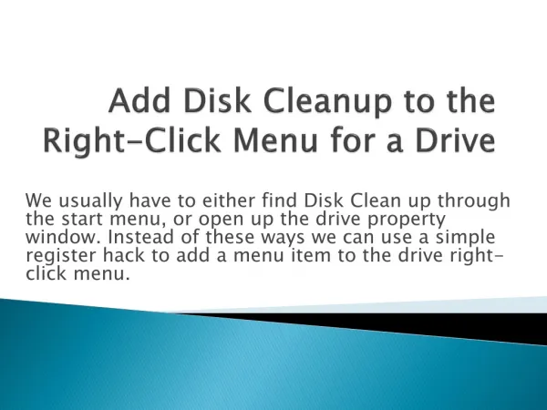 Add disk Cleanup to the Right Click Menu