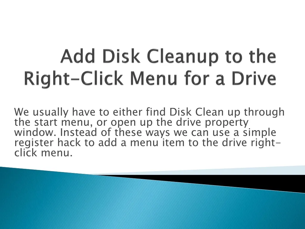 add disk cleanup to the right click menu for a drive