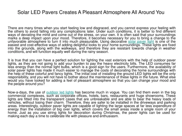 Solar LED Pavers Creates A Pleasant Atmosphere All Around Yo