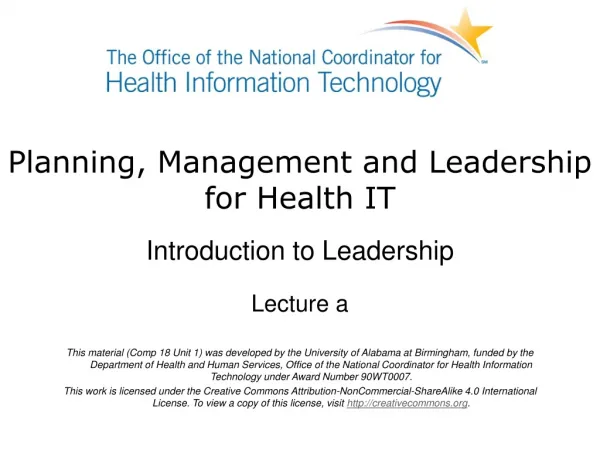 Planning, Management and Leadership for Health IT