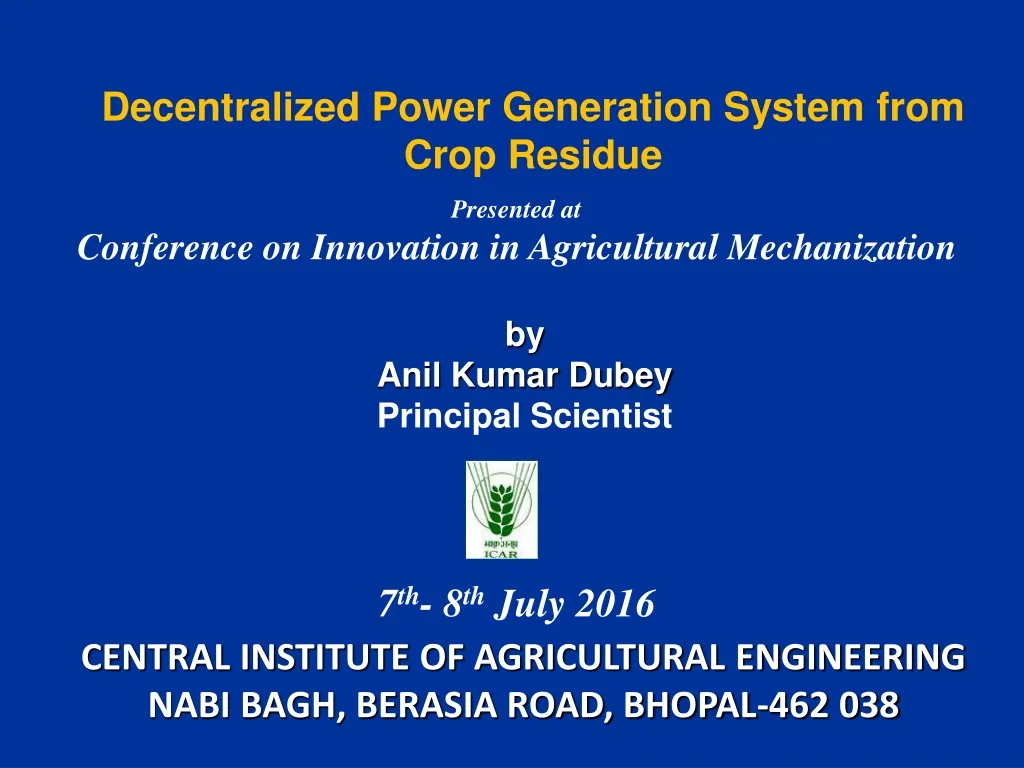 decentralized power generation system from crop