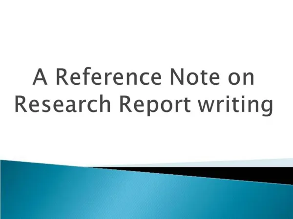 A Reference Note on Research Report writing