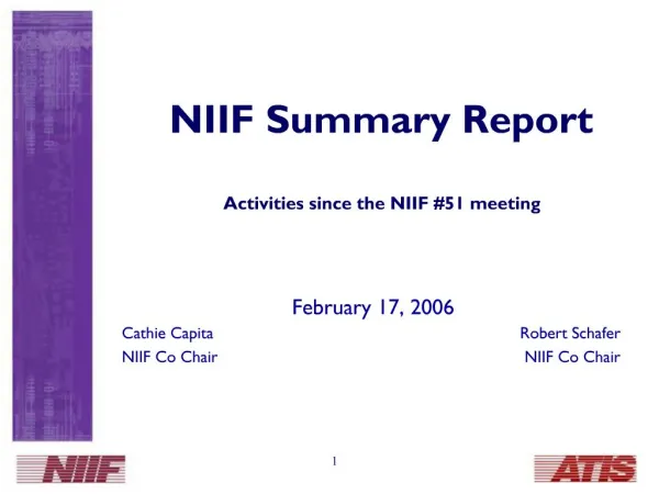 NIIF Summary Report Activities since the NIIF 51 meeting