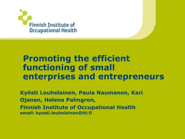Promoting the efficient functioning of small enterprises and entrepreneurs