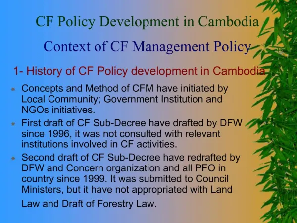 1- History of CF Policy development in Cambodia