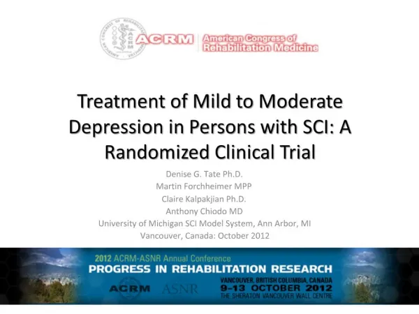 Treatment of Mild to Moderate Depression in Persons with SCI: A Randomized Clinical Trial
