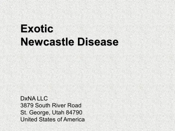 Exotic Newcastle Disease DxNA LLC 3879 South River Road St. George, Utah 84790 United States of America
