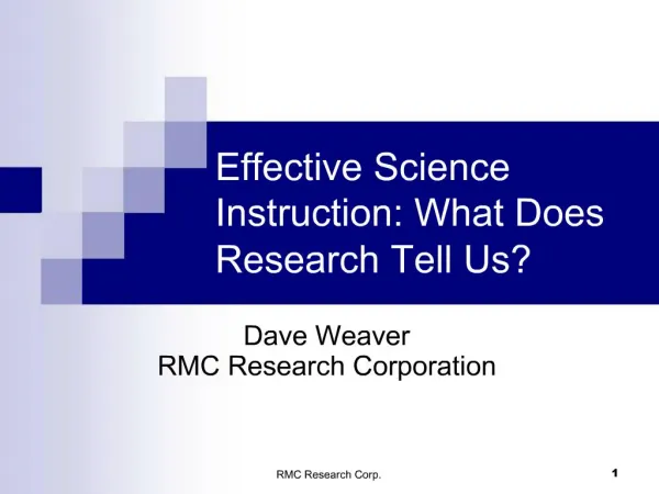 Effective Science Instruction: What Does Research Tell Us
