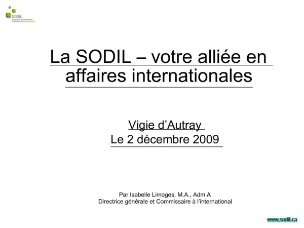 La SODIL votre alli e en affaires internationales