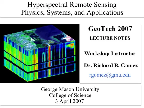 Hyperspectral Remote Sensing Physics, Systems, and Applications