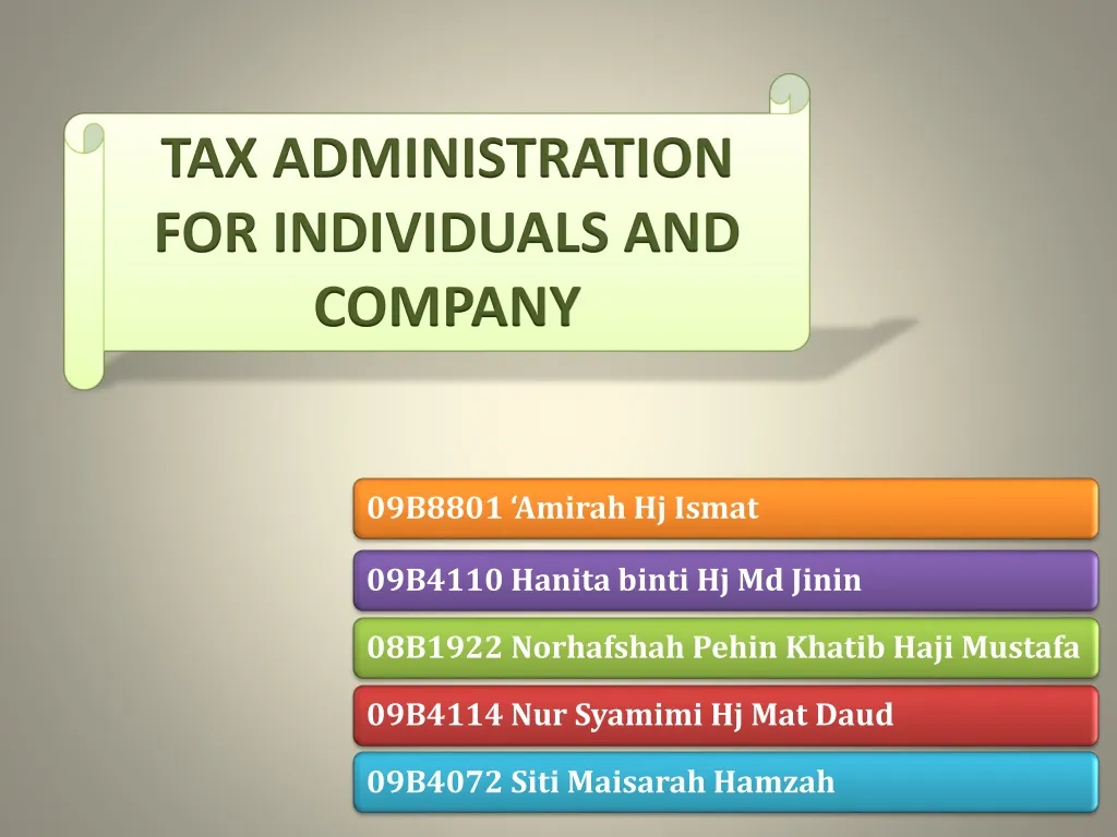 tax administration for individuals and company