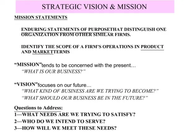 STRATEGIC VISION MISSION