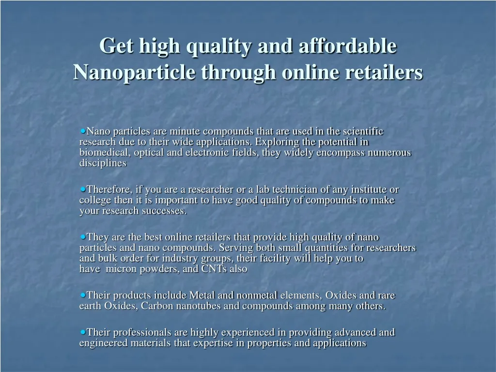 get high quality and affordable nanoparticle through online retailers