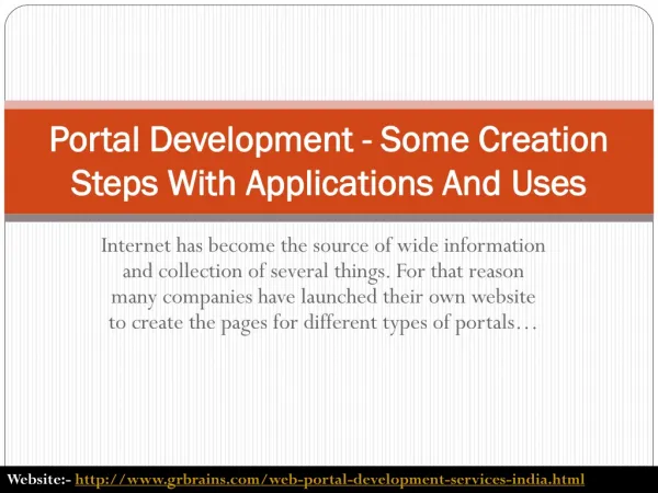 Portal Development - Some Creation Steps With Applications A