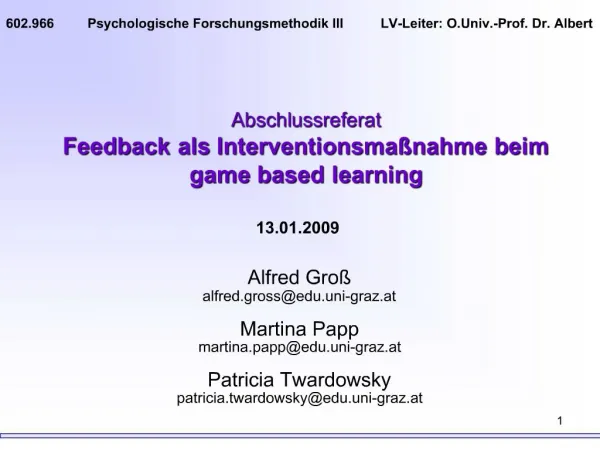 Abschlussreferat Feedback als Interventionsma nahme beim game based learning