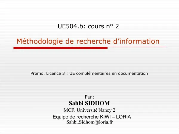 UE504.b: cours n 2 M thodologie de recherche d information