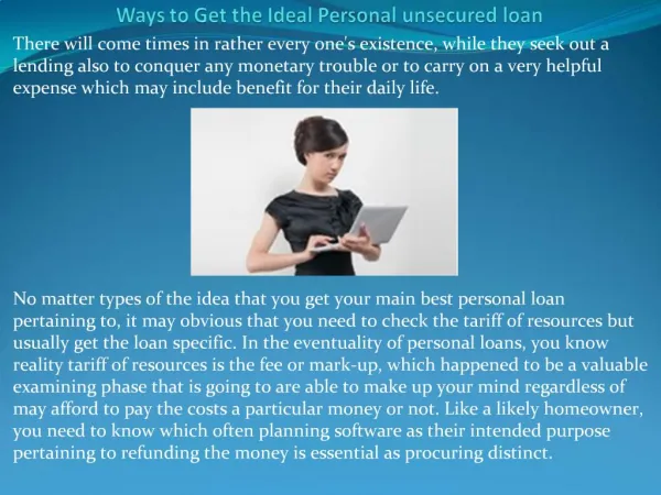 Ways to Get the Ideal Personal unsecured loan