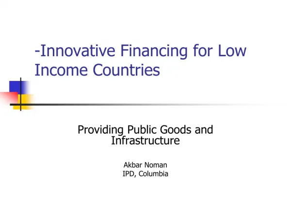 -Innovative Financing for Low Income Countries