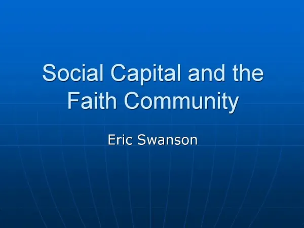 Social Capital and the Faith Community