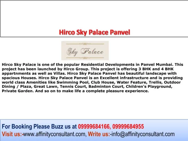 Hirco Sky Palace Exclussive Villas @ Panvel 09999684166