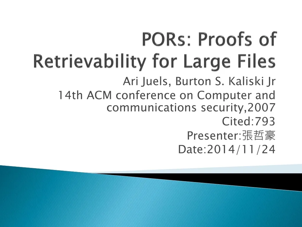 pors proofs of retrievability for large files
