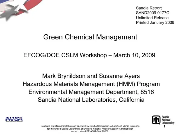 Green Chemical Management EFCOG