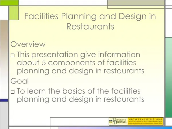 Facilities Planning and Design in Restaurants