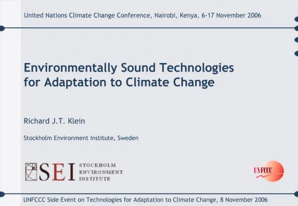 UNFCCC Side Event on Technologies for Adaptation to Climate Change, 8 November 2006