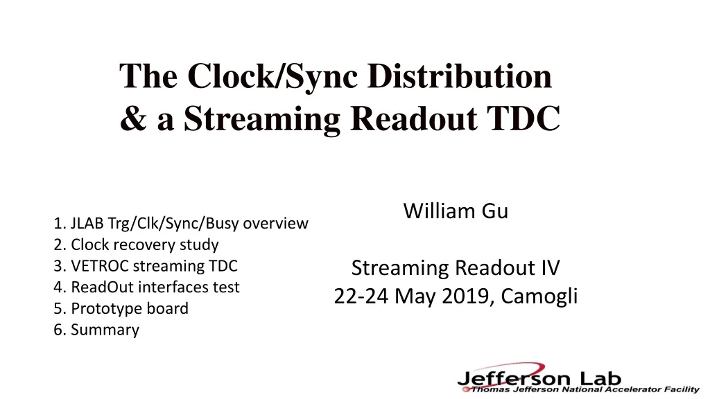 the clock sync distribution a streaming readout