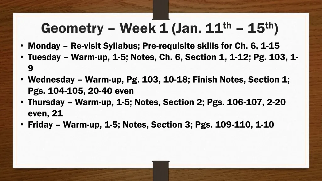geometry week 1 jan 11 th 15 th