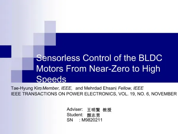 Sensorless Control of the BLDC Motors From Near-Zero to High Speeds